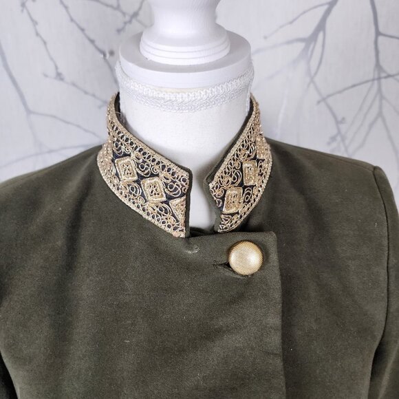 Zara Green Velvet Gold Embroidered Military Jacket - Picture 3 of 10